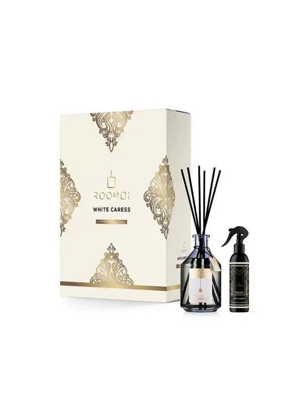 ROOMOI Duftdiffuser- og romspraysett WHITE CARESS, 200 ml + 100 ml