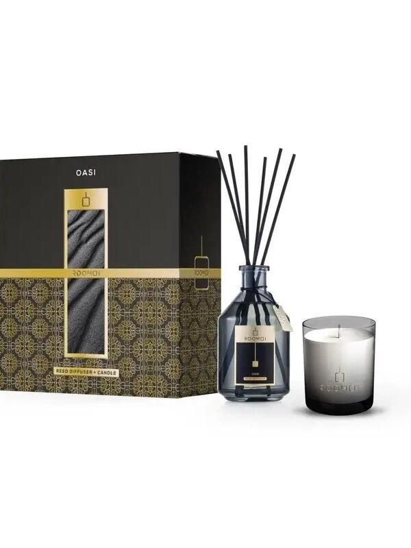 ROOMOI Hjemmeduft 200ml + 160g Stearinlys OASI sett